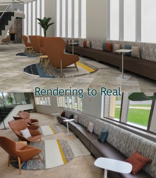 We cannot wait to share the entirety of this finished space! Until then, enjoy this very cool rendering to real! #rendering #interiordesign #commercialdesign #furniture